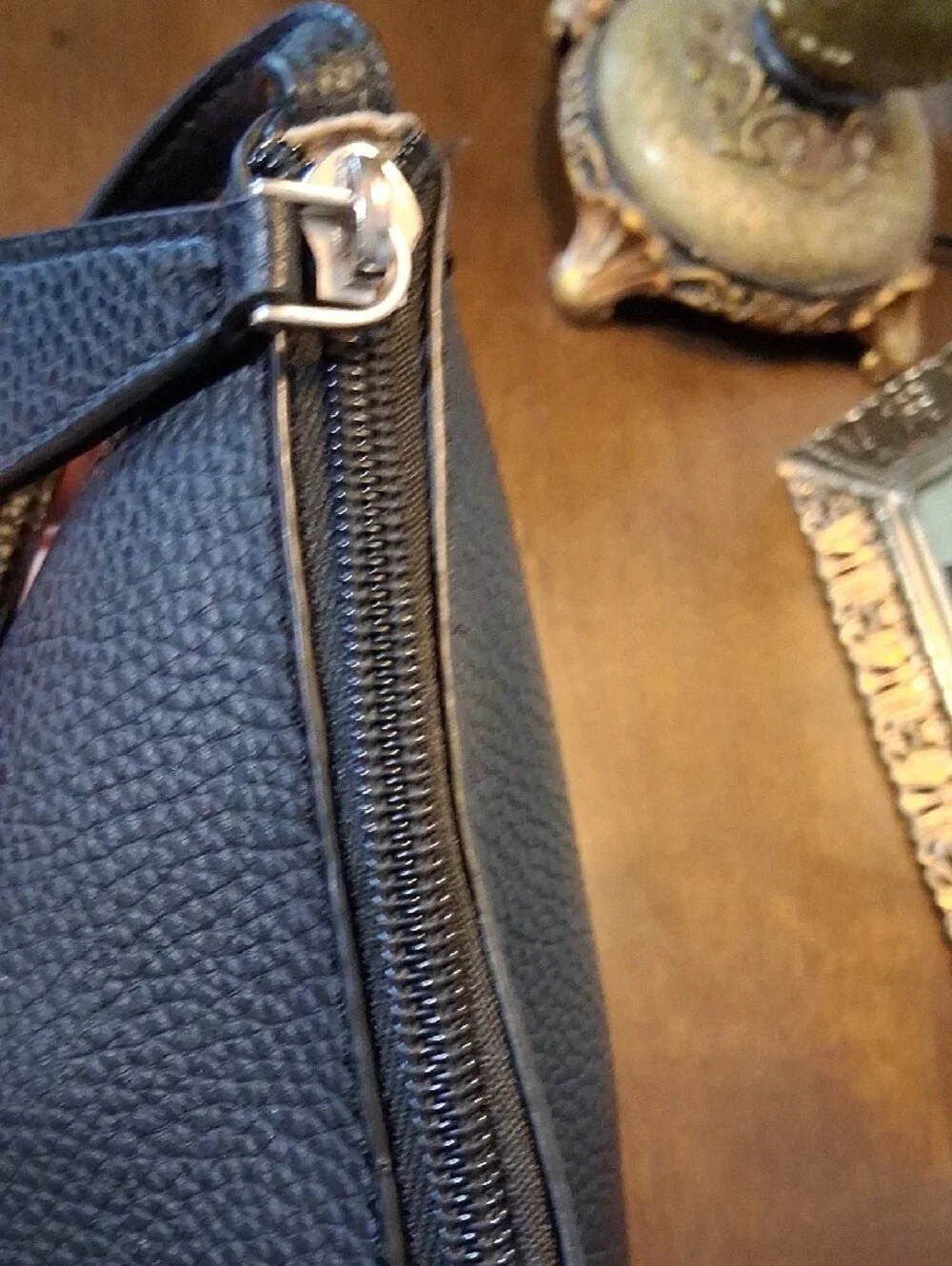 GUESS Black Pebbled Leather Messenger Bag with Gold Logo